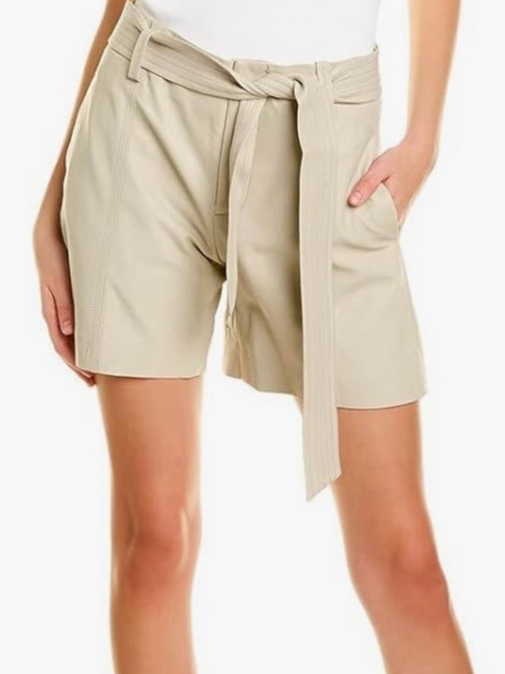 Vince NWT Stitched Belt 100% Leather Shorts in Light Dove